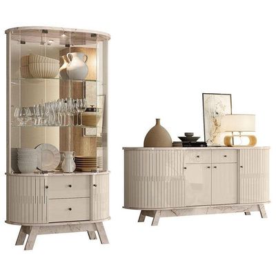 Aparador Para Sala Buffet Ambiente Mônaco E Cristaleira Moss Calacata Off White – Madetec