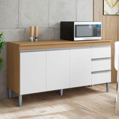 Balcão De Cozinha Andréia Com Tampo 150cm Amêndoa Branco - Ajl