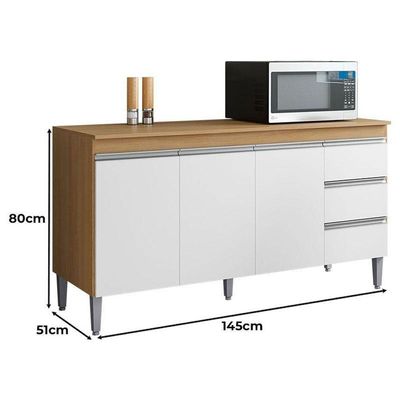 Balcão De Cozinha Andréia Com Tampo 150cm Amêndoa Branco - Ajl