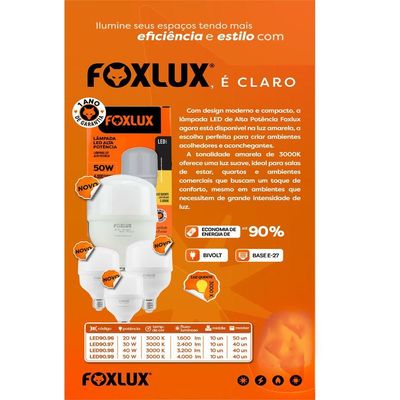 Lâmpada Alta Potência 50w 3000k E-27 Bivolt Foxlux