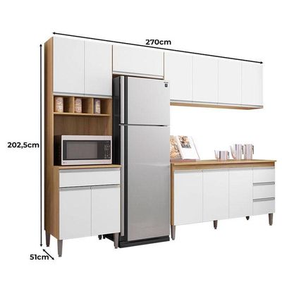 Cozinha Com Balcão E Tampo 150cm Andréia Amêndoa Branco - Ajl