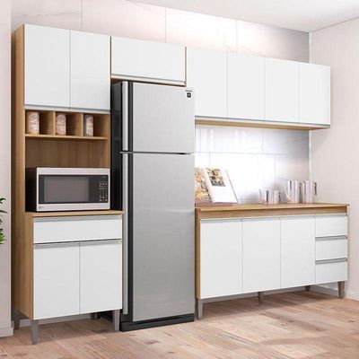 Cozinha Com Balcão E Tampo 150cm Andréia Amêndoa Branco - Ajl