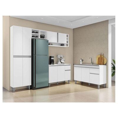 Cozinha Vanessa E Balcão De Pia Tatiane 120 Cm Branco Brilho - Ajl