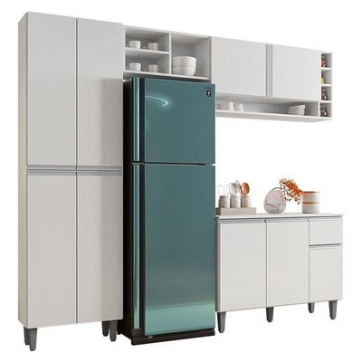 Cozinha Vanessa E Balcão De Pia Tatiane 120 Cm Branco Brilho - Ajl