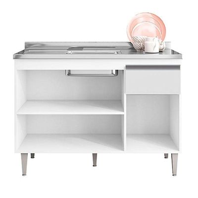 Cozinha Vanessa E Balcão De Pia Tatiane 120 Cm Branco Brilho - Ajl