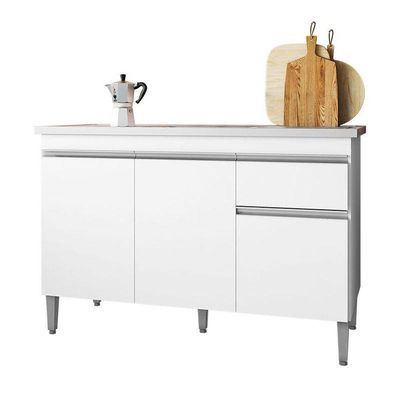 Cozinha Ambiente Vanessa E Balcão De Pia Tatiane 120 Cm Branco Brilho - Ajl