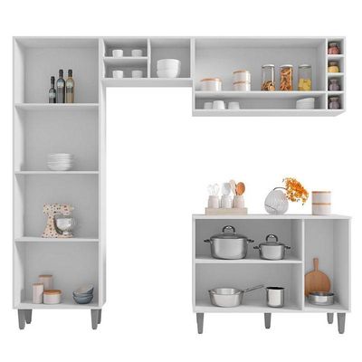 Cozinha Ambiente Vanessa E Balcão De Pia Tatiane 120 Cm Branco Brilho - Ajl