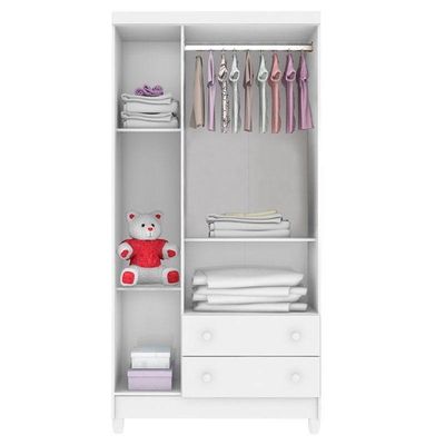 Cômoda Infantil E Guarda Roupa 3 Portas Mariah Branco Brilho - Carolina