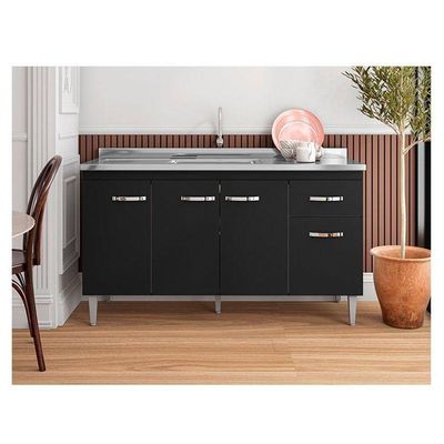Balcão De Pia Gabriela 150 Cm Preto - Ajl