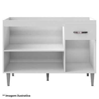 Balcão De Cozinha Gabriela Com Tampo 120cm Amêndoa Branco - Ajl