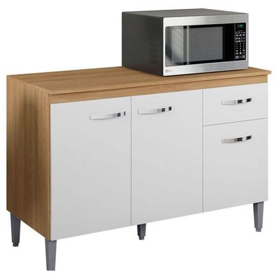 Balcão De Cozinha Gabriela Com Tampo 120cm Amêndoa Branco - Ajl