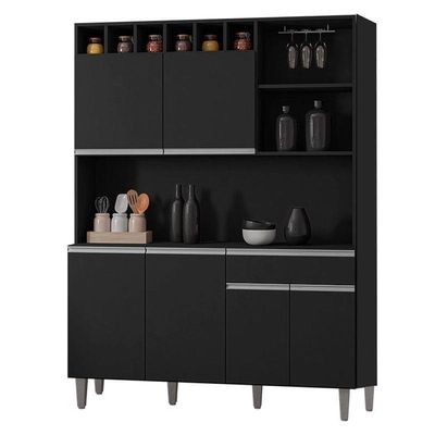 Armário Para Cozinha Ambiente Kit Alice Preto Fosco - Ajl