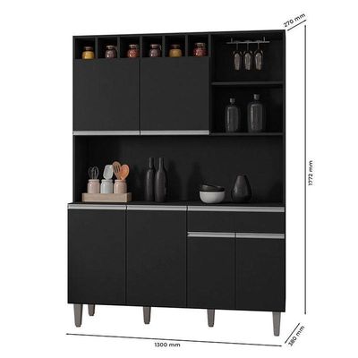 Armário Para Cozinha Ambiente Kit Alice Preto Fosco - Ajl