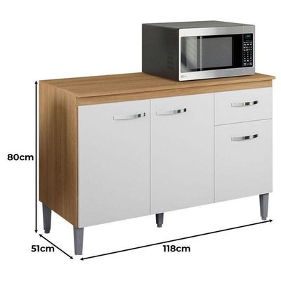 Balcão De Cozinha Ambiente Gabriela Com Tampo 120cm Amêndoa Branco - Ajl