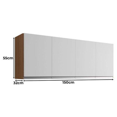 Armário Aéreo Para Cozinha Ambiente Andréia 4 Portas 150cm Amêndoa Branco - Ajl