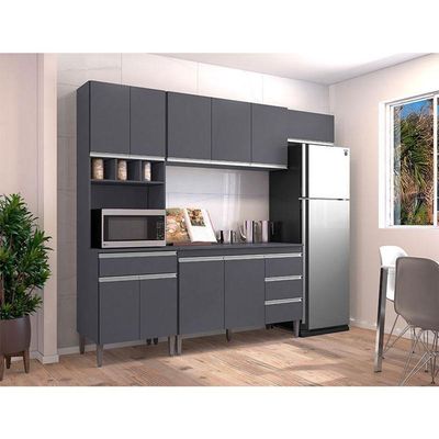 Cozinha Com Balcão E Tampo 120 Cm Andréia Cinza Fosco - Ajl