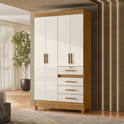 Guarda Roupa Solteiro Sobral 4 Portas Freijó Off White - Moval