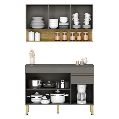 Cozinha Modulada Line Composição 6 Gris Freijó - Kits Paraná