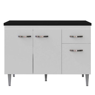 Balcão De Cozinha Gabriela Branco Flex Com Tampo 120 Cm Preto Fosco - Ajl