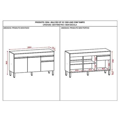 Balcão De Pia Ambiente Line 150 Cm Com Tampo Gris - Kits Paraná