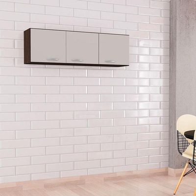 Armário Aéreo Para Cozinha 3 Portas 120 Cm Chocolate Off White– Poquema