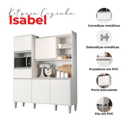 Armário Para Cozinha Kit Ambiente Isabel Branco Brilho - Ajl