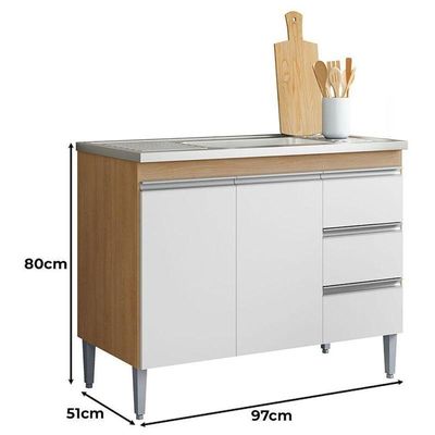Balcão De Pia Ambiente Andréia 100 Cm Amêndoa Branco - Ajl