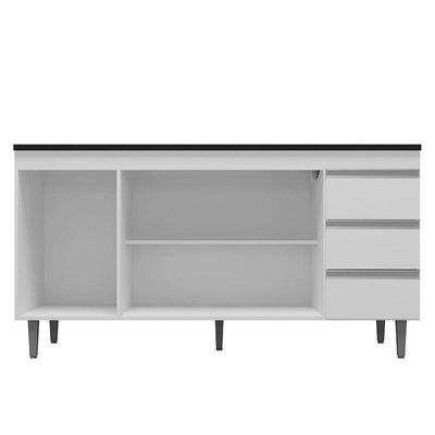 Balcão De Cozinha Andréia Branco Com Tampo 150 Cm Preto Fosco – Ajl