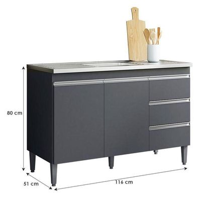 Balcão De Pia Andréia 120 Cm Cinza Fosco - Ajl