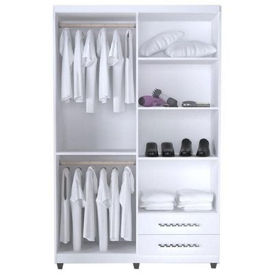 Cômoda E 02 Guarda Roupa Louise E Sapateira Laís Branco Brilho - Ajl