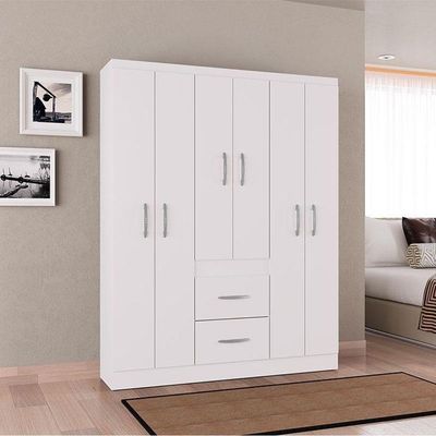 Cômoda 868 4 Gavetas E 1 Porta Com Guarda Roupa Casal Milão 6 Portas Branco Brilho - Poquema