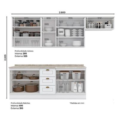 Cozinha Modulada Americana 6 Peças Branco Hp Com Tampo Calcare – Henn