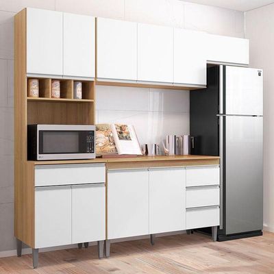 Cozinha Com Balcão E Tampo 120cm Andréia Amêndoa Branco - Ajl