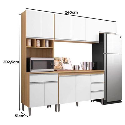 Cozinha Com Balcão E Tampo 120cm Andréia Amêndoa Branco - Ajl