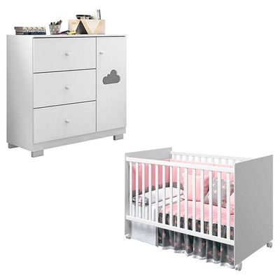Berço Americano Tico E Cômoda Infantil Ane Branco Brilho – Phoenix Baby