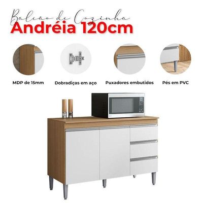 Balcão De Pia Andréia 120cm Amêndoa Branco - Ajl