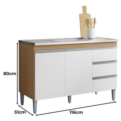 Balcão De Pia Andréia 120cm Amêndoa Branco - Ajl