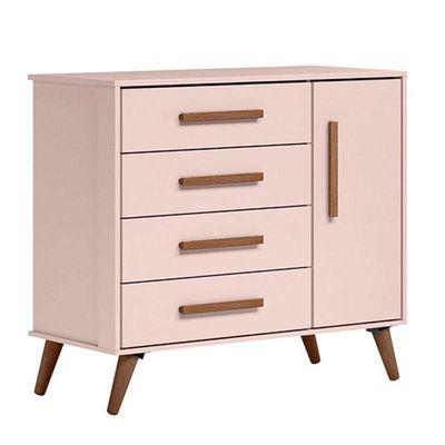 Berço Americano 3820 E Cômoda Infantil 3825 Q Encanto Retrô Rosa Com Colchão Gazin - Qmovi