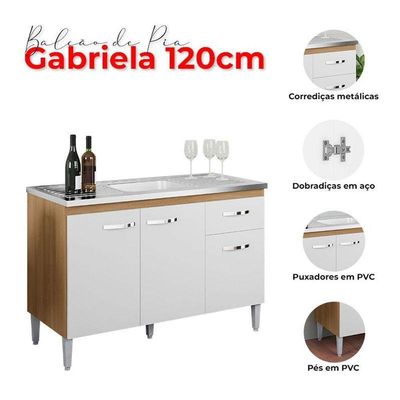 Balcão De Pia Gabriela 120cm Amêndoa Branco - Ajl