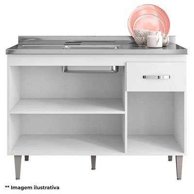 Balcão De Pia Gabriela 120cm Amêndoa Branco - Ajl