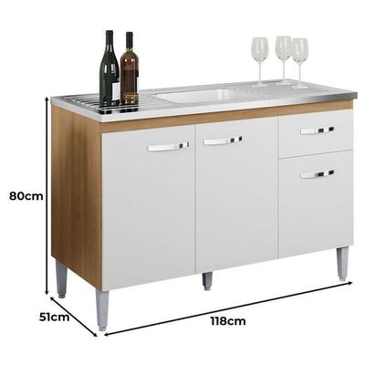 Balcão De Pia Gabriela 120cm Amêndoa Branco - Ajl