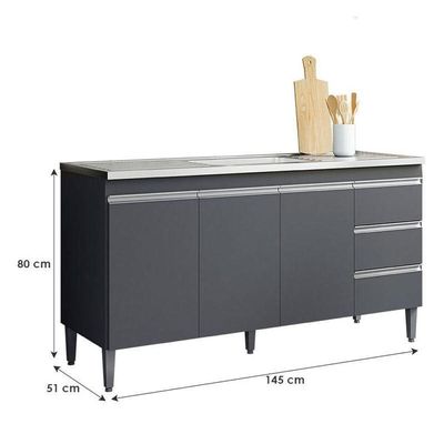 Balcão De Pia Andréia 150 Cm Cinza Fosco - Ajl