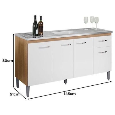 Balcão De Pia Ambiente Gabriela 150cm Amêndoa Branco - Ajl