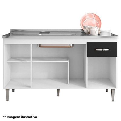 Balcão De Pia Ambiente Gabriela 150cm Amêndoa Branco - Ajl