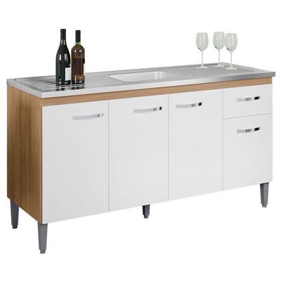 Balcão De Pia Ambiente Gabriela 150cm Amêndoa Branco - Ajl