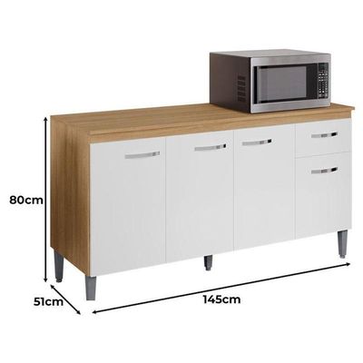 Balcão De Cozinha Gabriela Com Tampo 150cm Amêndoa Branco - Ajl