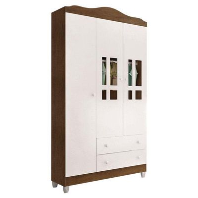 Berço Americano Lila E Guarda Roupa Infantil Ariel 3 Portas Branco Acetinado Amadeirado - Carolina