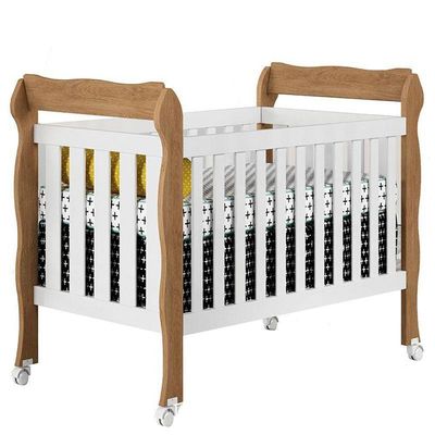 Berço Americano Lila E Guarda Roupa Infantil Ariel 3 Portas Branco Acetinado Amadeirado - Carolina