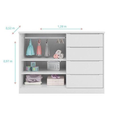Quarto De Bebê Blenda Com Berço Multifuncional Cleo Branco Acetinado E Colchão – Phoenix