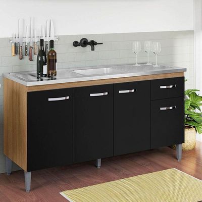 Balcão De Pia Gabriela 150 Cm Amendoa Preto - Ajl